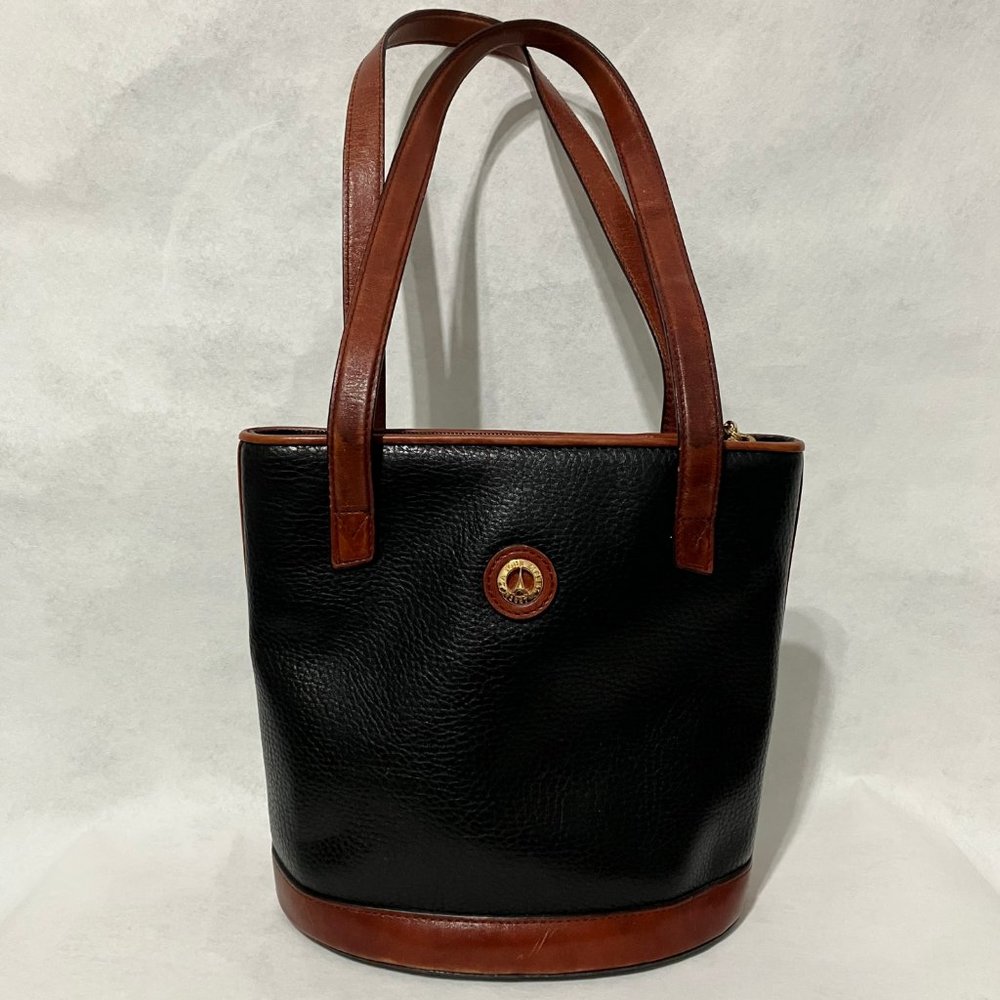 La Tour Eiffel 1887 Purse Black Brown Leather Large Bucket Tote Shoulder Bag